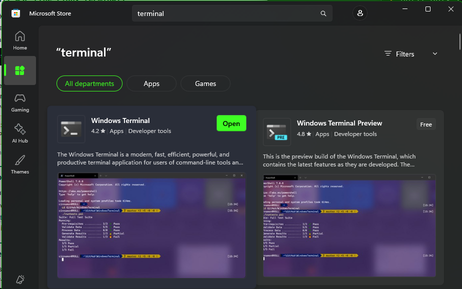 Windows Terminal listing in the Microsoft Store